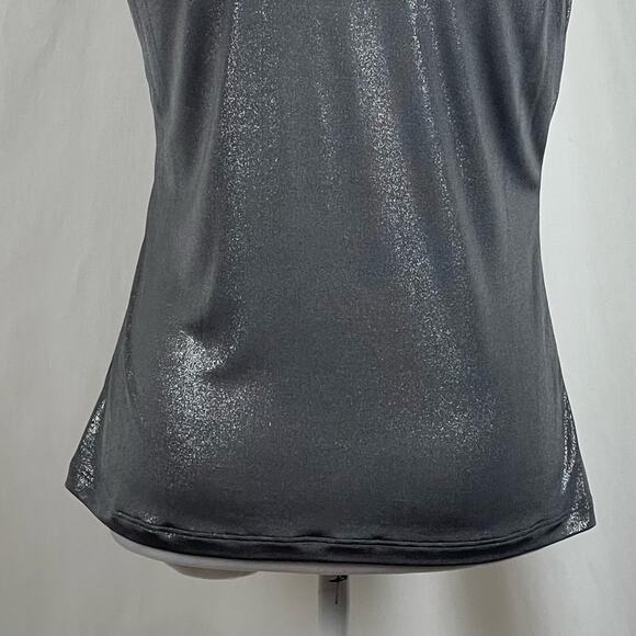 Carrie Allen Metallic Silver Mock Turtleneck Maximalist Party Top NWOT Size L - Picture 7 of 11